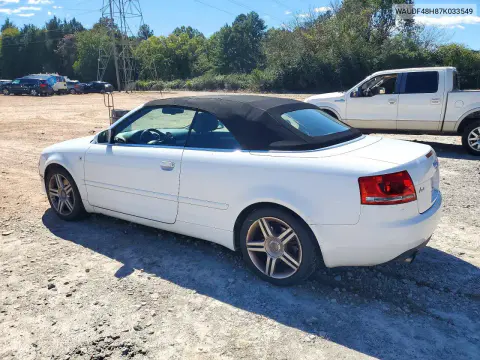 2007 Audi A4 2.0T Cabriolet Quattro VIN WAUDF48H87K033549 фото 2