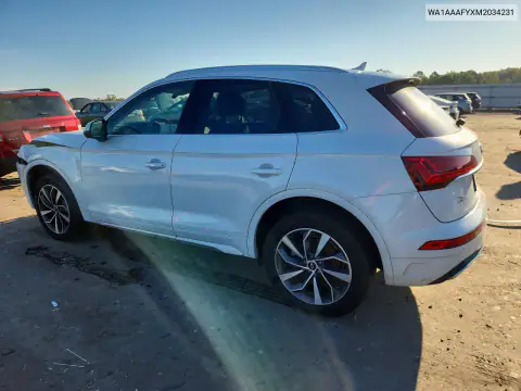 WA1AAAFYXM2034231 — 2021 Audi Q5, photo 2 from Copart, Front end