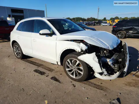 WA1AAAFYXM2034231 — 2021 Audi Q5, photo 4 from Copart, Front end