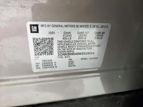 3GNKBHR40MS519014 — 2021 Chevrolet Blazer, Vuelco, fotos antes de reparar
