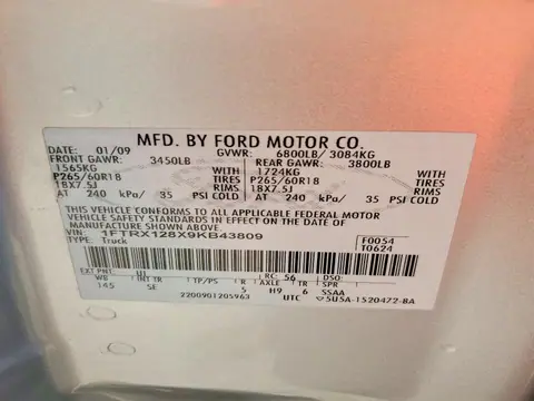 2009 FORD F150 VIN 1FTRX128X9KB43809 фото 12
