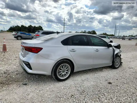 3KPF24AD6LE236743 — 2020 Kia Forte, photo 3 from Copart, Front end