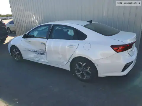 3KPF24AD3ME305115 — 2021 Kia Forte, фото 2 с аукциона Copart, Боковая часть