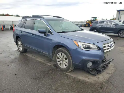 4S4BSACC4H3211643 — 2017 Subaru Outback, foto 4 de Copart, Parte delantera