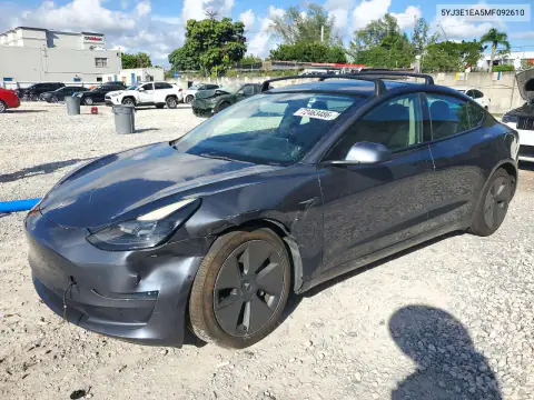5YJ3E1EA5MF092610 — 2021 Tesla Model 3, წინა ნაწილი, ფოტოები შეკეთებამდე