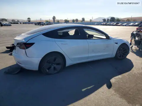5YJ3E1EA7MF016547 — 2021 Tesla Model 3, zdjęcie 3 z Copart, Uszkodzenia podwozia