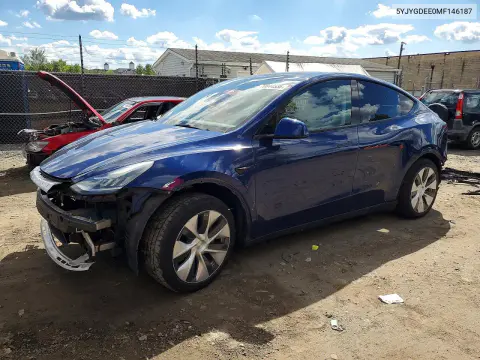 2021 Tesla Model Y VIN 5YJYGDEE0MF146187 фото 1