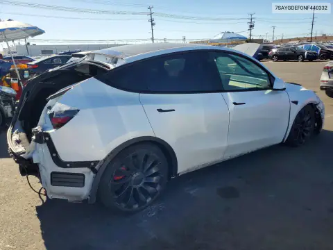7SAYGDEF0NF440332 — 2022 Tesla Model Y, foto 3 de Copart, Parte trasera