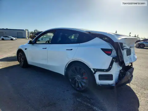 7SAYGDEF8NF533891 — 2022 Tesla Model Y, foto 2 de Copart, Parte trasera