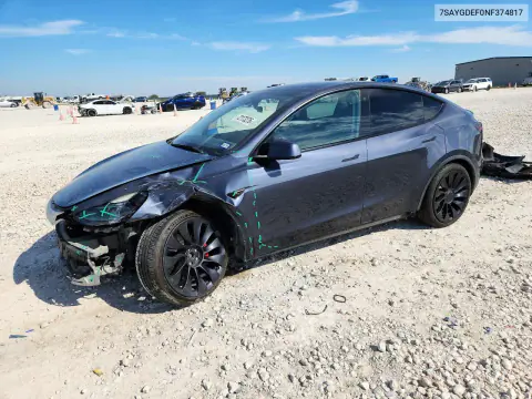 2022 Tesla Model Y VIN 7SAYGDEF0NF374817 фото 1
