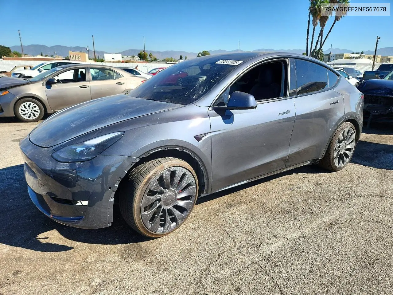 2022 Tesla Model Y VIN 7SAYGDEF2NF567678 фото 1