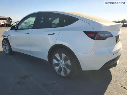 7SAYGAEE9NF490751 — 2022 Tesla Model Y, photo 2 from Copart, Front end