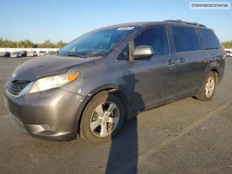 2012 Toyota Sienna Le VIN 5TDKK3DC0CS194166 фото 1