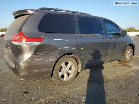 2012 Toyota Sienna Le VIN 5TDKK3DC0CS194166 фото 3