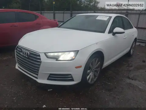 WAUANAF42HN032952 — 2017 Audi A4, photo 3 from IAAI, Front end