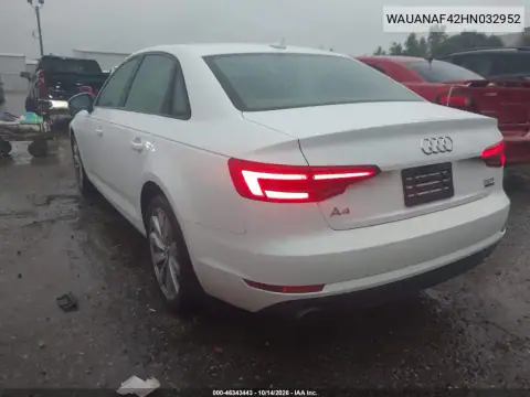 WAUANAF42HN032952 — 2017 Audi A4, photo 4 from IAAI, Front end