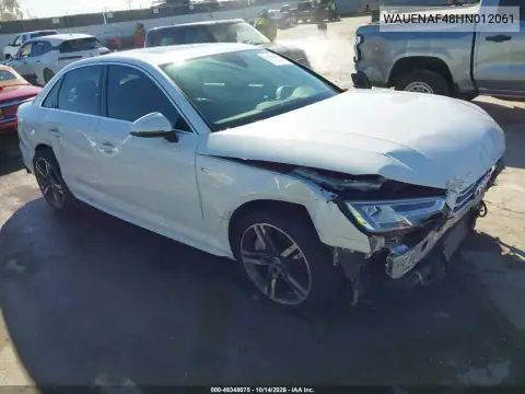 WAUENAF48HN012061 — 2017 Audi A4, Передня й задня частини, фото до ремонту