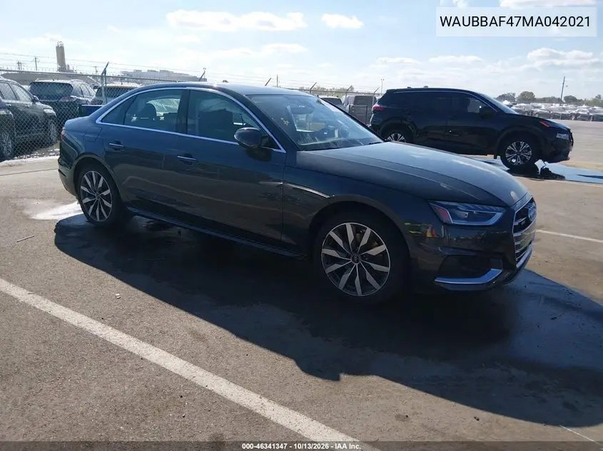 WAUBBAF47MA042021 — 2021 Audi A4, фото 2 с аукциона IAAI, Левый бок