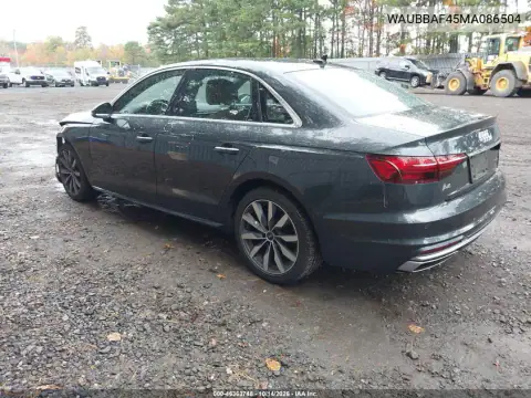 WAUBBAF45MA086504 — 2021 Audi A4, фото 4 з IAAI, Передня частина зліва