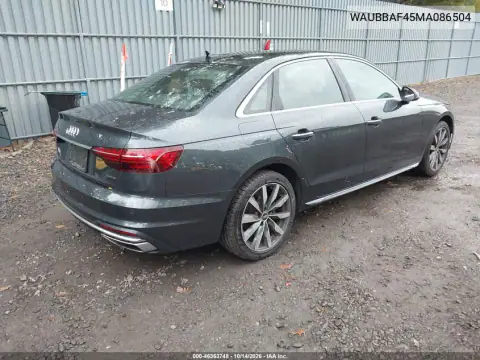 WAUBBAF45MA086504 — 2021 Audi A4, фото 5 з IAAI, Передня частина зліва