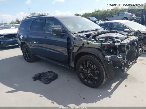 1C4RDJDG5MC663268 — 2021 Dodge Durango, წინა ნაწილი, ფოტოები შეკეთებამდე