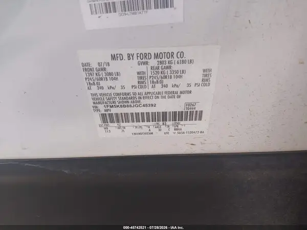 1FM5K8B88JGC45392 — 2018 Ford Explorer, photo 4 from IAAI 12.10.2026, Normal wear