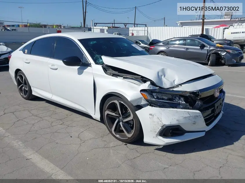 1HGCV1F35MA073002 — 2021 Honda Accord, фото 2 с аукциона IAAI, Передняя часть