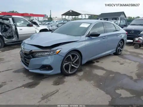 1HGCV1F36MA058637 — 2021 Honda Accord, foto 2 de IAAI, Parte delantera