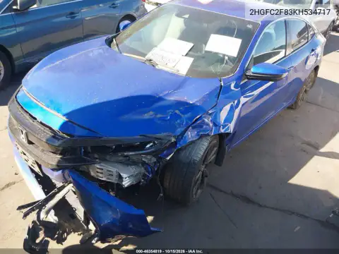 2HGFC2F83KH534717 — 2019 Honda Civic, фото 2 с аукциона IAAI, передняя часть слева