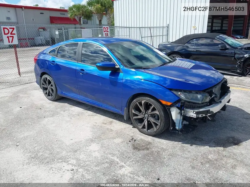2HGFC2F87MH546503 — 2021 Honda Civic, фото 2 с аукциона IAAI, Передняя часть справа