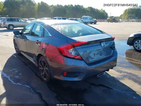 2021 Honda Civic Sport VIN 2HGFC2F81MH545542 фото 4