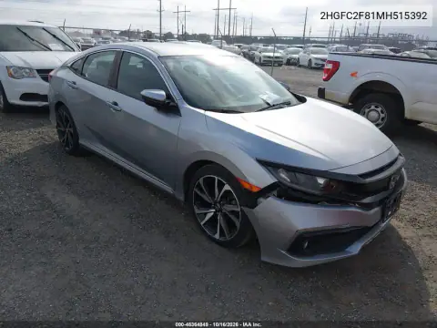 2HGFC2F81MH515392 — 2021 Honda Civic, წინა ნაწილი, ფოტოები შეკეთებამდე
