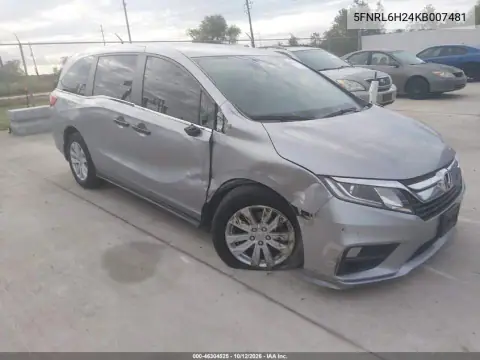 5FNRL6H24KB007481 — 2019 Honda Odyssey, Delantera izquierda, fotos antes de reparar