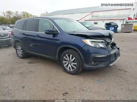 5FNYF6H59KB035838 — 2019 Honda Pilot, Parte delantera, fotos antes de reparar