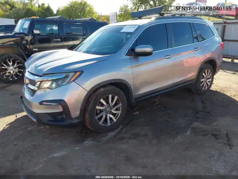 5FNYF5H53KB040155 — 2019 Honda Pilot, фото 3 з IAAI, Передня частина