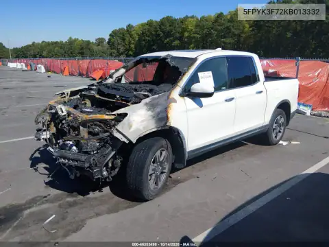 5FPYK3F72KB013332 — 2019 Honda Ridgeline, photo 2 from IAAI, Внешний пожар