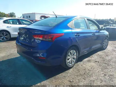 3KPC24A67ME136432 — 2021 Hyundai Accent, photo 4 from IAAI, Front end
