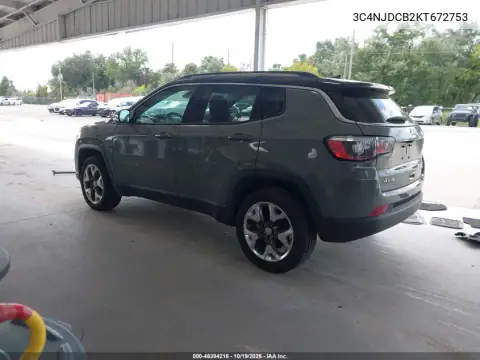 3C4NJDCB2KT672753 — 2019 Jeep Compass, ფოტო 4, IAAI, წინა მარჯვენა ნაწილი