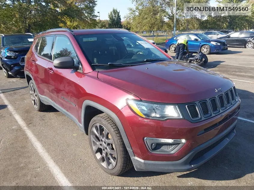 3C4NJDEB1MT549560 — 2021 Jeep Compass, photo 2 from IAAI, Left front