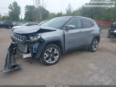 3C4NJDCB9MT533559 — 2021 Jeep Compass, foto 2 de IAAI, Parte delantera y trasera