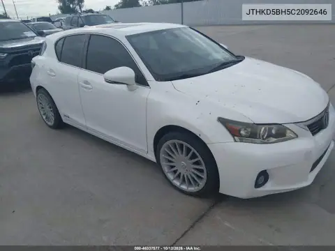 JTHKD5BH5C2092646 — 2012 Lexus CT, ბუნებრივი ცვეთა, ფოტოები შეკეთებამდე