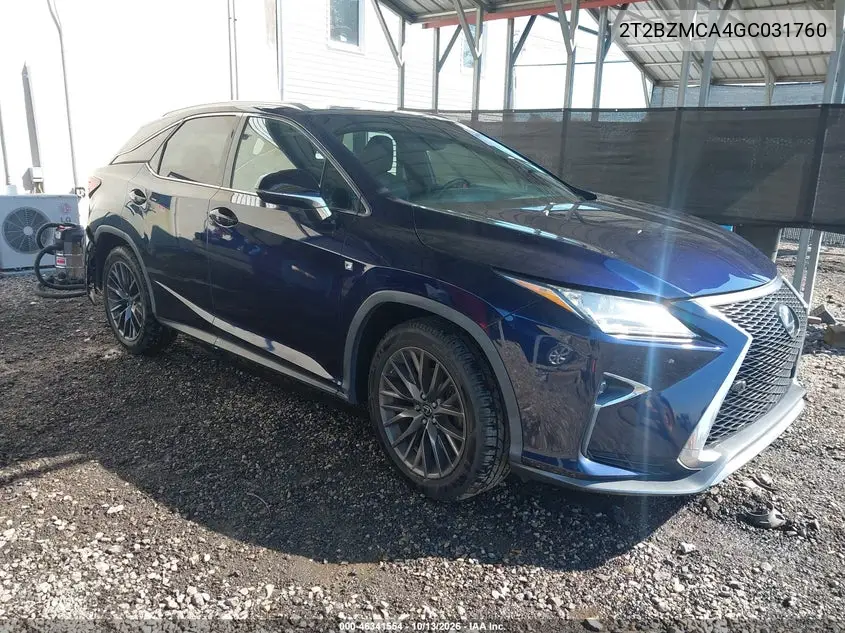 2T2BZMCA4GC031760 — 2016 Lexus RX, photo 2 from IAAI, Right rear