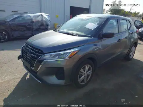 3N1CP5BV8ML531523 — 2021 Nissan Kicks, foto 3 de IAAI, Delantera derecha