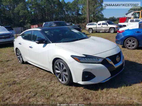 1N4AA6AV1KC372307 — 2019 Nissan Maxima, ქარიშხლით დაზიანება, ფოტოები შეკეთებამდე