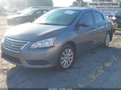 3N1AB7APXFY274066 — 2015 Nissan Sentra, photo 2 from IAAI, Rear end