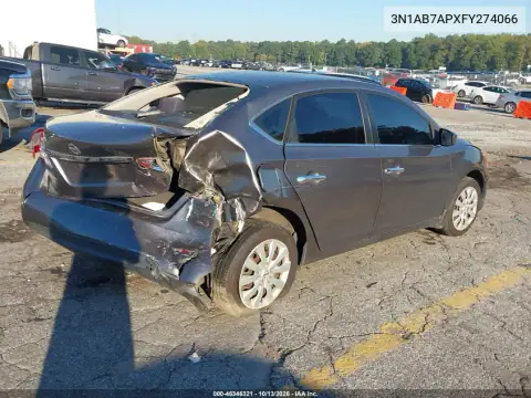 3N1AB7APXFY274066 — 2015 Nissan Sentra, photo 4 from IAAI, Rear end