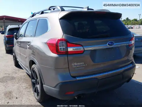 4S4WMAHD8M3400934 — 2021 Subaru Ascent, фото 3 с аукциона IAAI, Передняя часть слева