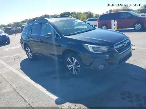 4S4BSANC2K3364915 — 2019 Subaru Outback, Right rear, before-repair photos