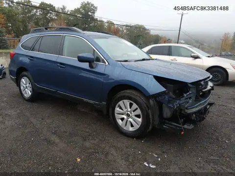 4S4BSAFC8K3381488 — 2019 Subaru Outback, Parte delantera, fotos antes de reparar