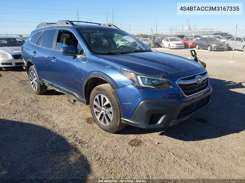 4S4BTACC3M3167335 — 2021 Subaru Outback, photo 2 from IAAI, Rear end